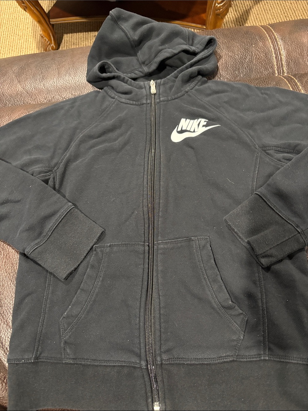 Nike Black Zip-Up Hoodie with White on Swoosh